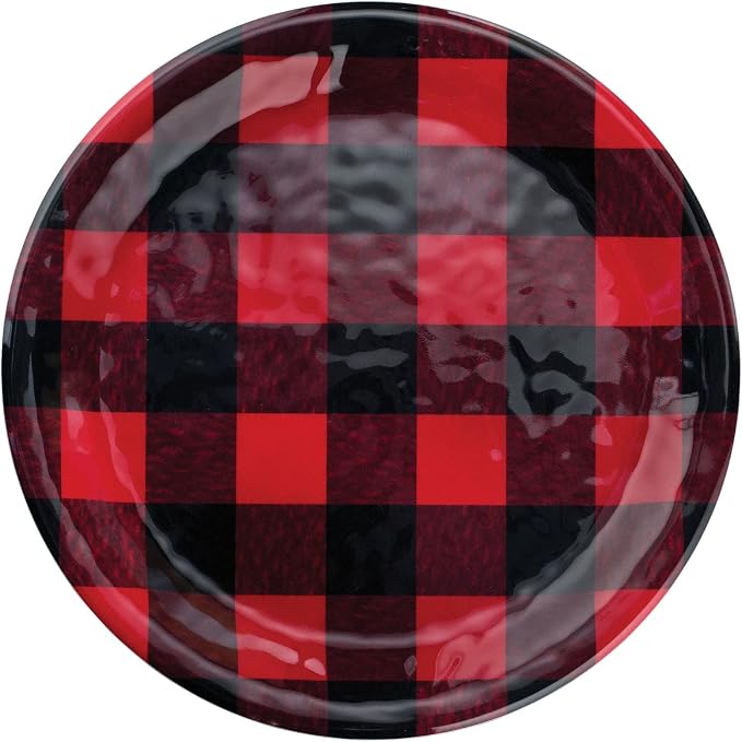 UPware 12 Piece Buffalo Plaid Melamine Dinnerware Sets, Outdoor Dishes Set, Plates and Bowls Sets, Christmas Decorations, Service for 4, Red