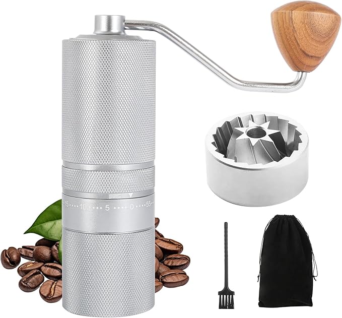 Manual Coffee Grinder CNC Stainless Steel Conical Burr Coffee Grinder Hand with 60 Adjustable Coarseness For Espresso, Drip Coffee, French Press Portable Coffee Bean Grinder (Silvery)