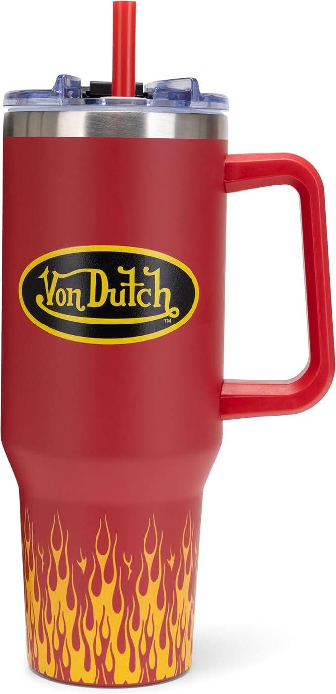 Von Dutch Red City of Angels 40oz Double Walled Insulated Food Grade Stainless Steel Tumbler, BPA Free - 24 Hours Cold / 10 Hours Hot
