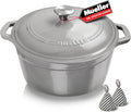 Mueller 6 Quart Enameled Cast Iron Pot Dutch Oven, Heavy-Duty Oven-Safe up to 500° F, & Across All Cooktops, Casserole Dishes for Ovens, Bread Pan with Lid and Knob, Cast Iron Cookware, Grey