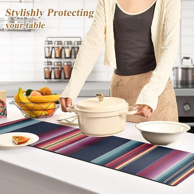 Retro Mexican Stripe Blue Trivet Table Runner Heat Resistant 230F for Hot Dishes Pots Plates Kitchen Dining Table Protector Decorative 39.37x 11.8