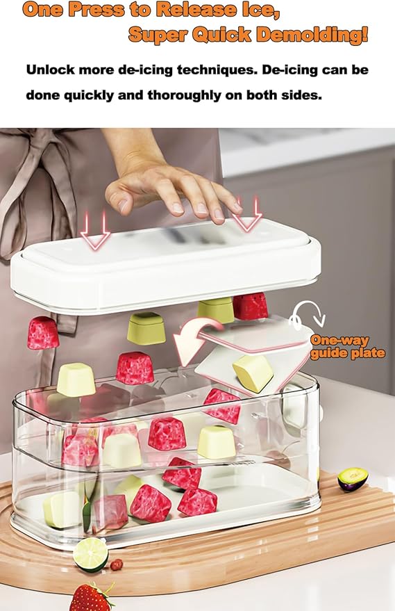 21-Cube Ice Cube Tray with Lid & Bin – Silicone Mold with Easy-Release Bottom for Freezer, Drinks, Coffee, Cocktails