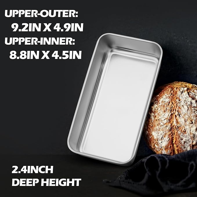 Leonyo Non-Toxic 9x5IN Stainless Steel Loaf Pan for Baking Bread, 4 Pack | Metal Sandwich Bread Loaf Pans, Bread Pan Tins for Homemade Meatloaf Cakes Brownies Lasagnas, Dishwasher Oven Safe