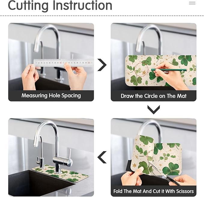 Kitchen Sink Splash Guard 2 PCS 14.7 Inch Sink Faucet Mat Splash Guard for Bathroom Countertop Water Absorbent Foldable Cuttable Soft Washable Green Clovers and Gold Stars