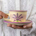City to Cottage Handmade Lavender Floral Purple And Cream Ceramic 8.4oz/250ml | Cappuccino, Coffee, Tea Cup and Saucer, Unique Designer Pottery for Tea Lovers