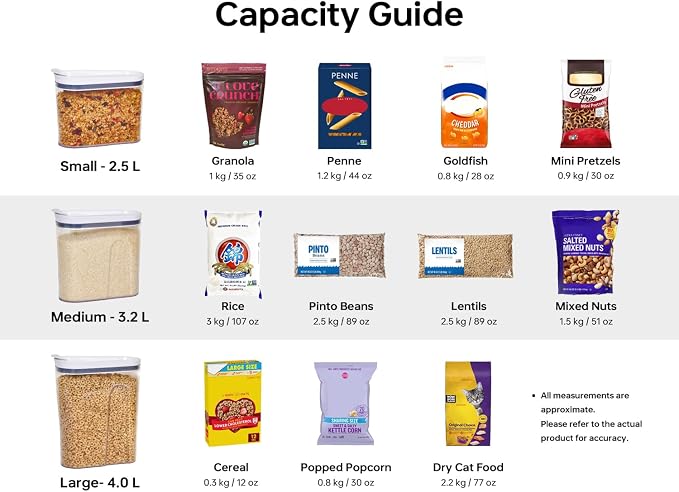 Felli Cereal Container Storage Airtight Holds 32 oz Family Size Breakfast Box with Flip Top Lid, Stackable Acrylic Dry Food Dispenser, Protein Granola Oats Grains, Crunch Keeper (Large 4.1Qt - 2pk)