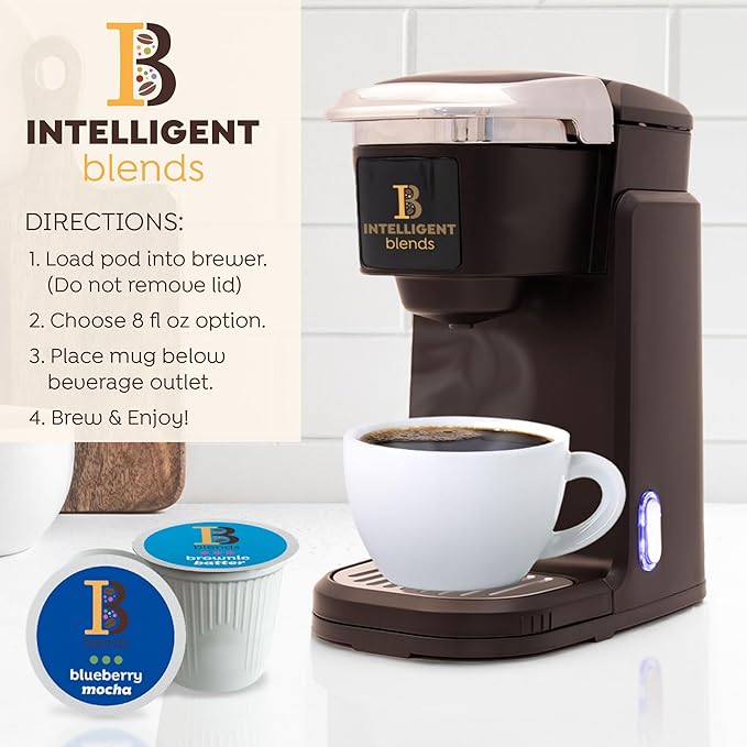 Intelligent Blends Blueberry Mocha, Brownie Batter & Caramel Macchiato Flavored Coffee Pods Variety Pack, 48 ct, Medium Roast Single Serve Pods – 100% Arabica Coffee, Compatible with Keurig K Cups Maker