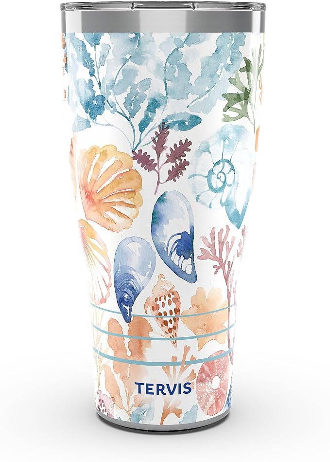 Tervis Traveler® Stainless Steel 30oz Traveler™ with Slider Lid | Sara Berrenson - Marine Mosaic | Double-Wall Vacuum Insulated Travel Cup, Keeps Drinks Hot or Cold