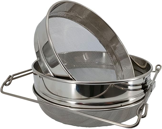 Honey Strainer for 5 Gallon Bucket Stainless Steel Double Sieve Honey Filter Strainer for Clean Honey with Up to 16.5 inches Extendable Arms