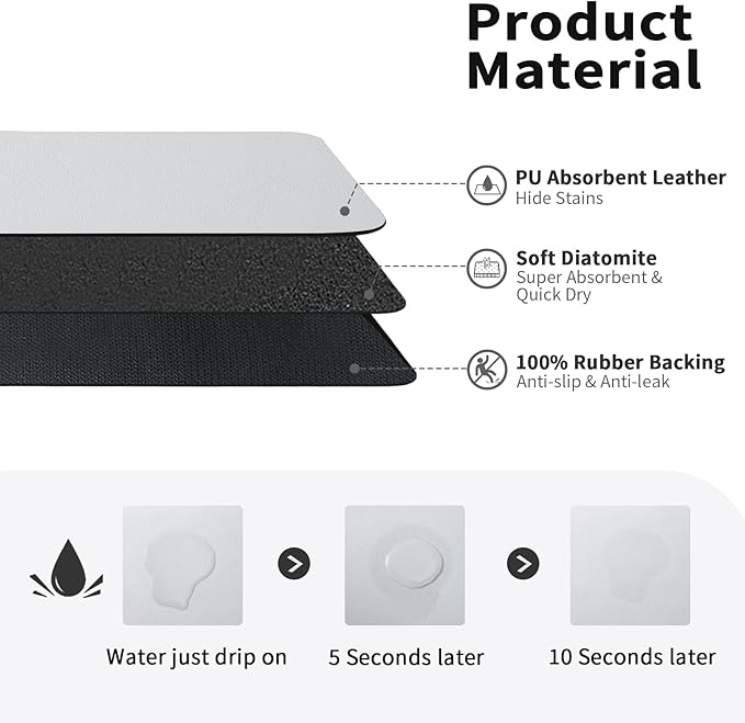 HotLive Dish Drying Mat for Kitchen Counter, Heat Resistant Drainer Mats with Non-slip Rubber Backed, Hide Stain Kitchen Super Absorbent Draining Mat, Easy to Clean Dish Rack Pad, Light Grey 16"x20"