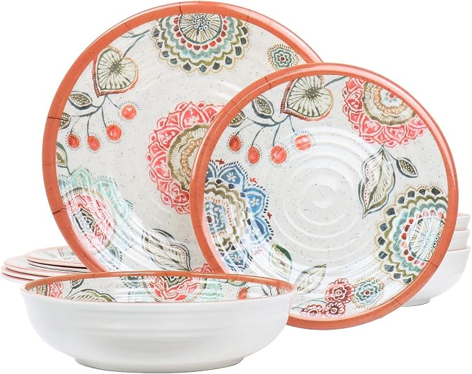 Elama Ester Melamine Dinnerware Set, Multicolored, 12 Piece Set (935115832M)