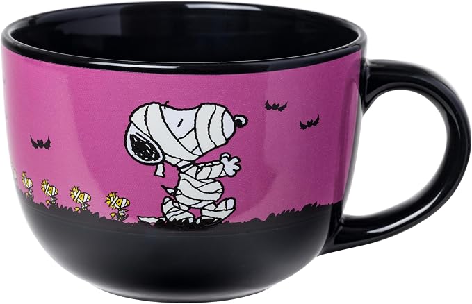 Silver Buffalo Peanuts Halloween Featuring Snoopy and Woodstock as Mummies Ceramic Soup Mug, 24 Ounces