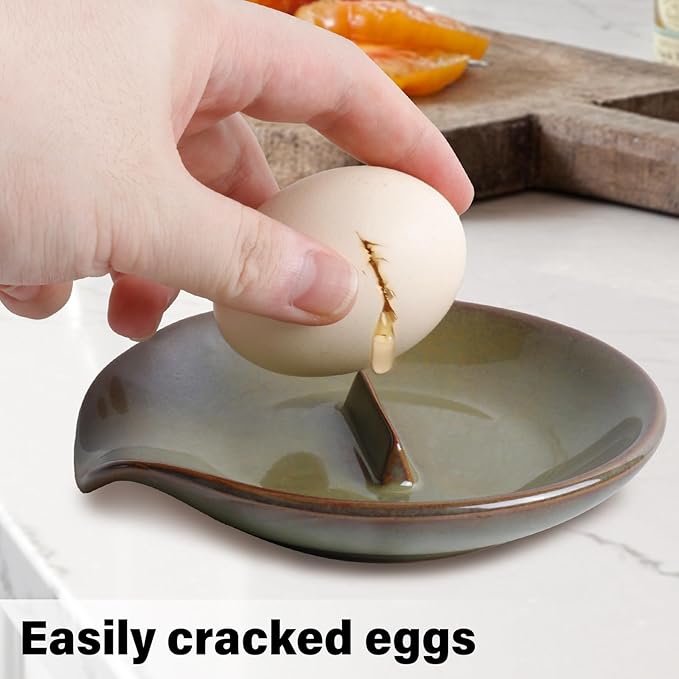 Egg Cracker Spoon Holder, Spoon Rest for Kitchen, Ceramic Spoon Holder for Stove Top, Cooking Spoon Holder,Heat Resistant Utensil Rest for Countertop, Dishwasher Safe, Blue (Green)