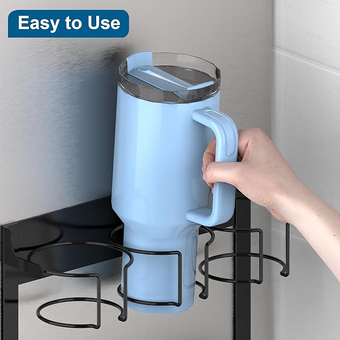 Magnetic Cup Storage Organizer Holder for Stanley 30/40 oz Tumbler,Strong Magnetic Rack for Fridge (Black, 4CUPS)