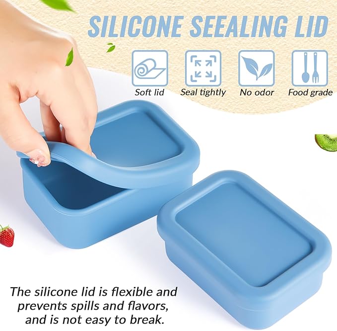 Teenyyou 6 Packs 1 Cup Silicone Soup Freezer Molds with Lid Silicone Soup Freezer Trays Rectangle Reusable Food Preserving Tray Freezing Sauces Stews(Dark Blue, Gray)
