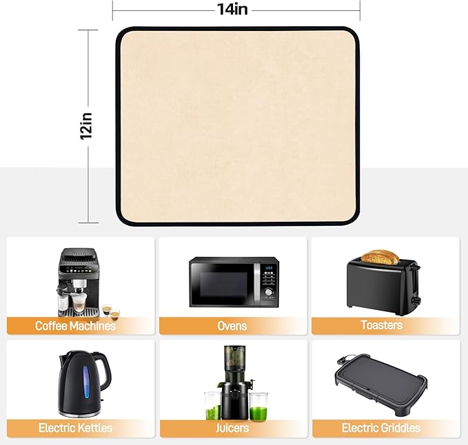 Heat Resistant Mat for Air Fryer, 12 x 14in Heat Resistant Mat for Countertop, Fireproof Silicone Countertop Protector Appliance Slider Hot pod for Air Fryer, Coffee Maker, Toaster, Oven (Khaki)