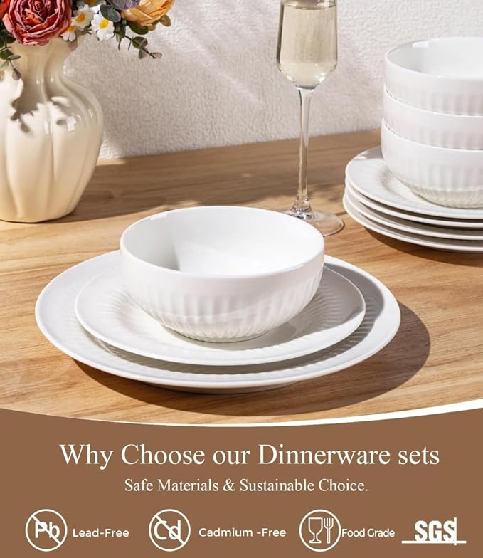 LeRatio Ceramic Dinnerware Sets for 6,Porcelain Plates and Bowls Sets,Handmade Reactive Glaze Dishes Set, Oven&Dishwasher & Microwave Safe,Service for 6