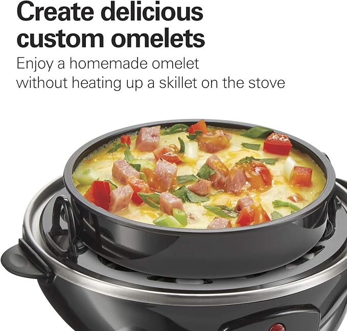 Hamilton Beach 3-in-1 Electric Egg Cooker for Hard Boiled Eggs, Poacher, Omelet Maker & Vegetable Steamer, Holds 14, Black (25508)