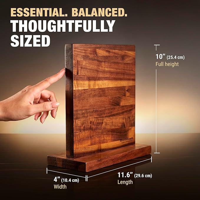 Magnetic Knife Block Acacia Wood, 12 x 10 Inch Double Sided Magnetic Knife Holder with Strong Enhanced Magnets, Wooden Knife Organizer Stand for Kitchen Countertop, Without Knives
