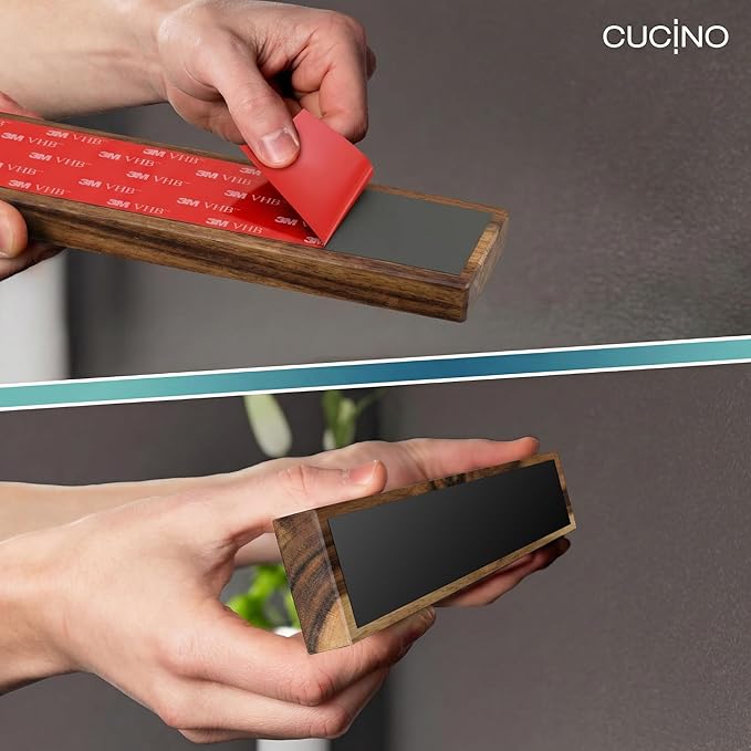 CUCINO Magnetic Knife Holder for wall, 10" no drilling required, includes self-adhesive tape, extra strong for holding knives – Awarded magnet strip – Acacia