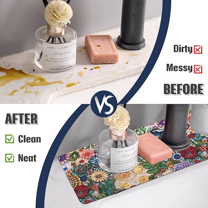 Sinkmat Absorbing Mat, 2 Pack Drying Mat Around Sink Splash Guard Behind Faucet Sinkmat For Kitchen Bathroom Island Rv 15 * 5.5 Inch (38 * 14 cm)