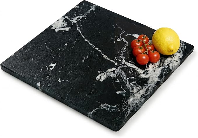 Diflart Marble Cutting Board for Kitchen, 16x16 Inch, Black, Non-Slip Feets | Natural Stone Slab Pastry Board for Baking, Cheese, Charcuterie, Dough, Chocolate, Pack of 1 Piece