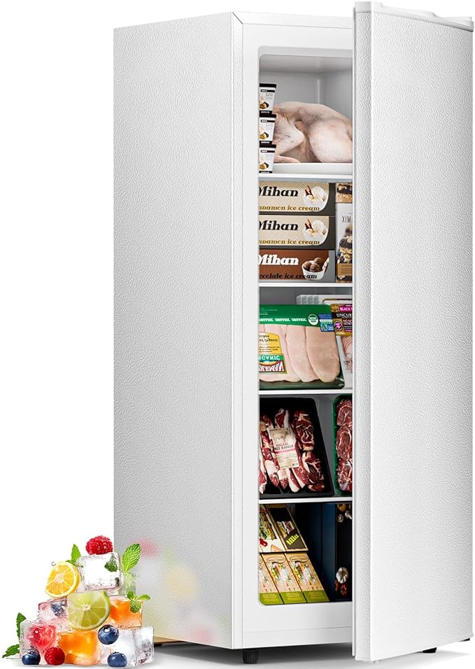 Antarctic Star 6.0 Cu.ft Upright Freezer, Small Stand Up Freezer with Adjustable Thermostat, Removable Glass Shelves, for Bedroom/Home/Dorms,White