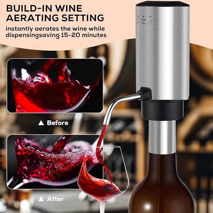 BLUBYEES Electric Wine Aerator 3-in-1 Automatic Wine Decanter & Dispenser, USB Rechargeable Wine Pourer with Precise Pour Control, Wine Lover Gifts for Women & Men
