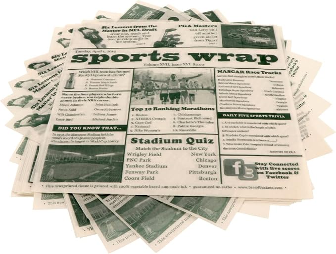 G.E.T. 4-TG1080 Appetizer/Serving Basket Tissue Liner Paper, 12" x 12", Sports Newsprint (Case of 1000)
