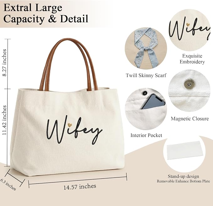 Bride Tote Bag, Embroidered Canvas Wedding Essential Tote, Bridal Shower Engagement Bachelorette Beach Bag