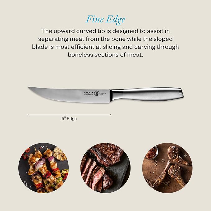 Messermeister Avanta Forged 5” Fine Edge Steak Knife Set - German X50 Stainless Steel - Rust Resistant & Easy to Maintain - Includes 4 Steak Knives