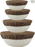 100% Pure Linen Bowl Covers For Bread Proofing, 4 Pcs Elastic Reusable Bowl Covers Large Ticking Striped Cloth Fabric Stretch Sourdough Lids, 6 * 8 * 10 * 12 Inches- Green