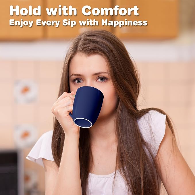 Urbanstrive 16 oz Large Coffee Mugs Set of 4 Ceramic Coffee Mug White Coffee Cups Tea Cups Idea Gift for Women Men House Warming Gifts New Home Office, Dark Blue 4 Pack