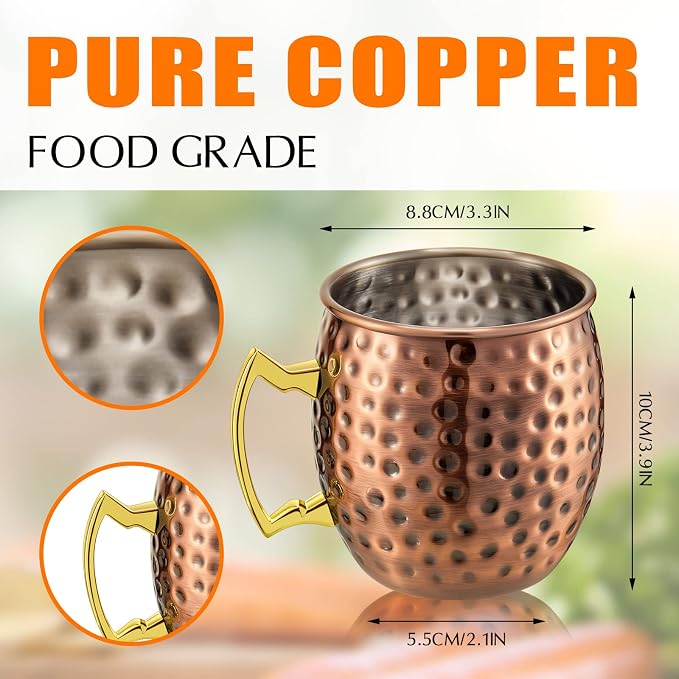 Tessco 12 Pcs Moscow Mule Mugs 16 oz Copper Mugs Kit 304 Hammered Copper Plated Stainless Steel Mule Cups for Cold Drinks Coffee Beer Wine Chilled Drink(Trendy Style,Antique Bronze)
