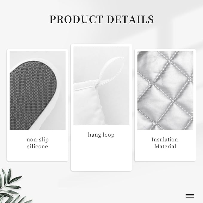 Olive Green Eucalyptus Oven Mitts and Pot Holders Set, 4pcs Silicone Watercolor Plant Leaves with Floral Oven Glove for Kitchen Heat Resistant Oven Mitts and Potholders Non-Slip for Cooking