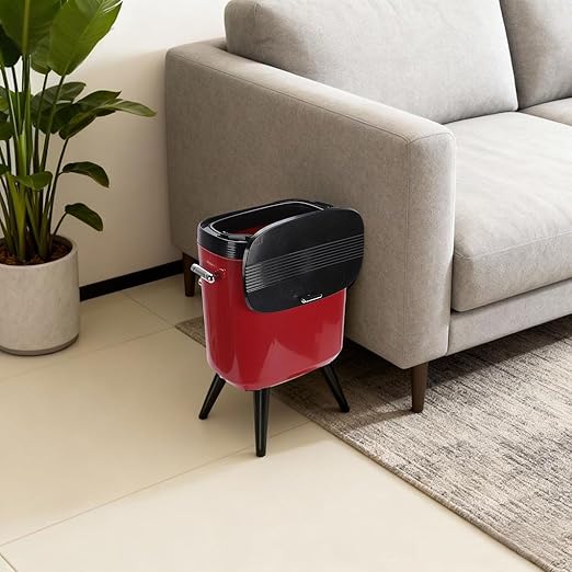 Tall Trash Can with Wheels, 15L Large Capacity Narrow Garbage Can with Elevated Legs, Trash Bin for Kitchen Bathroom Living Room Office (Red)