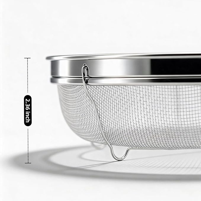 Fine Mesh Strainer for Kitchen, Stainless Steel Colander Bowl for Pasta, Rice, Fruit, Metal Net Baskets with Resting Base - Strain, Drain, Rinse (Diameter 11.02 inch)