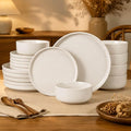 HaWare Stoneware Dinnerware Sets, 18-Piece Plates and Bowls Set for 6, Dishes Set for Home Restaurant, Speckled Milky White