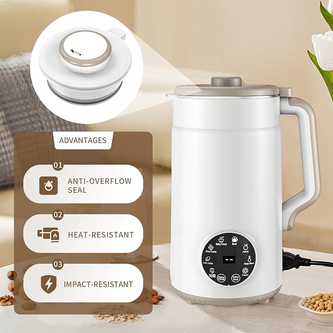 10 in 1 Nut Milk Maker Machine, 42oz (1300ml) Almond Milk Maker, Self Clean/12H Delay/Keep Warm/Boil, One Touch Soy Milk Maker,Homemade Oat, Nutri Plant Based and Non Dairy Beverages