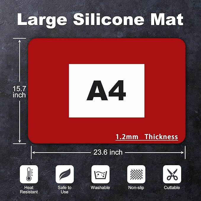 Silicone Mat for Kitchen Counter, Silicone Mat Trimable to Size (Red, 23.6×15.7inch-2PCS), BPA-Free Silicone Placemat, Heat-Resistant NonSlip Table Mat for Air Fryer, Countertop Protector Mat