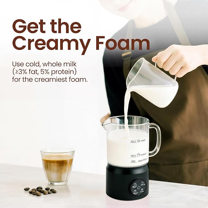 Casimhu 4-in-1 Milk Frother, Electric Milk Frother and Steamer with LED Touch Screen, Ceramic Lining Bottom, Milk Warmer 13.52oz for Lattes, Cappuccinos, and Macchiatos at Home (Black)