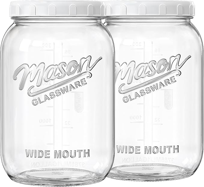 Folinstall 2 Pack 1 Gallon Glass Jar with Lid, Wide Mouth Mason Jars, Large Glass Flour Storage Containers with Airtight Lids, Candy Jar Safe for Cookie, Kombucha, Pickle, Sugar
