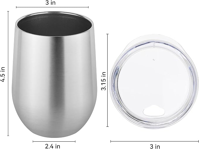 DOMICARE Stainless Steel Wine Tumbler Bulk with Lid, Personalized Insulated Tumblers Set, 12oz Travel Coffee Cups Pack of 12, Stainless steel