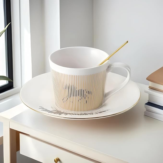 Old Craftsmen's Coffee Cup and Saucer Sets 8.45oz Unique Dynamic Mirage Reflection Tea Cup Luxury Porcelain Mirror Ceramic Mug Gifts for Cappuccino Espresso 250ml Horse