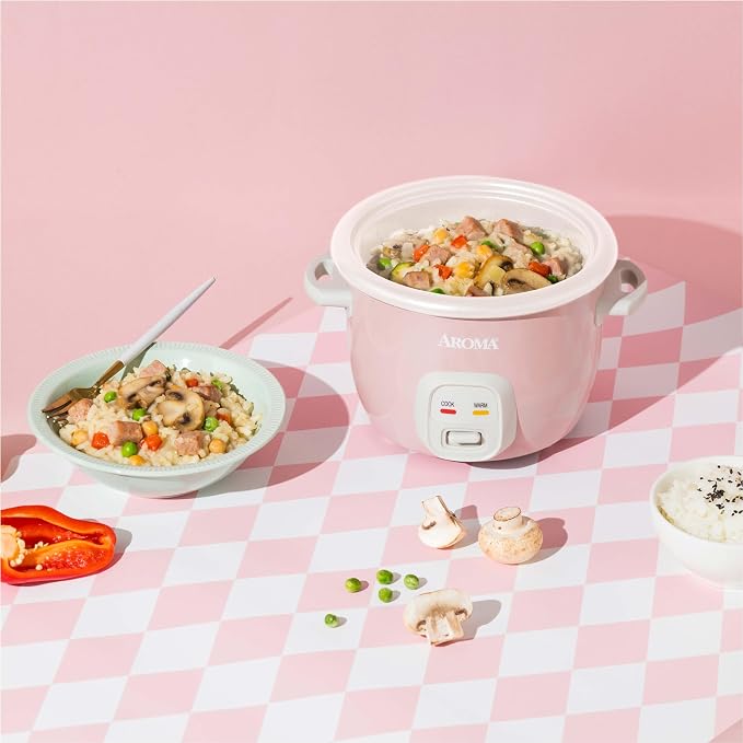 AROMA® Mini Rice Cooker, 2-Cup (Uncooked) / 4-Cup (Cooked), Grain Cooker, Soup Maker, Oatmeal Cooker, Auto Keep Warm, 1 Qt, Pink, ARC-302NGP
