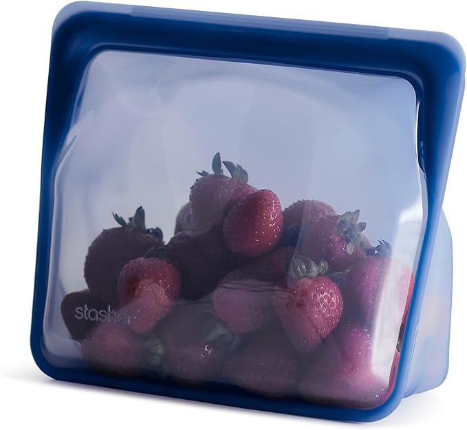 Stasher Silicone Reusable Storage Bag, Stand-Up Mid Bag, Reusable Freezer Bag, Microwave, Dishwasher, Oven Safe, Sous Vide, Premium Lunch Container, Eco Friendly, Food Storage Bag, 56 oz, Deep Ocean | Reusable Food Bag