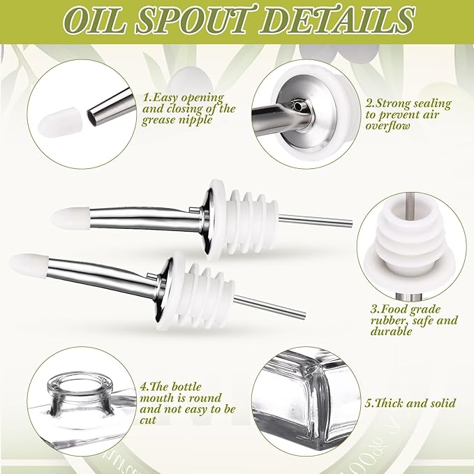 Reallnaive 3 Sets Olive Oil Dispenser Bottles for Kitchen with Nozzles Funnel Labels Cooking Oil Dispenser 500ml Set for Kitchen Vinegar Coffee Syrup (Silver)