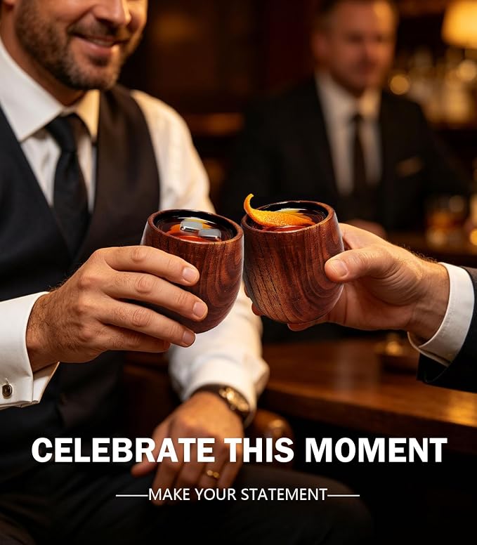 Charred Wooden Bourbon Drinking Glass, Bourbon Gifts for Men, Handcrafted Retirement Whiskey Glasses For Dad, Great Whiskey Gifts for Men, Perfect Presents For Boyfriend Father Friends, 1 Pack Cube