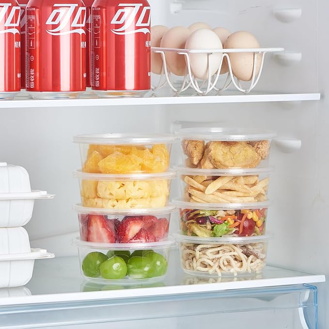 FULING [50 Set - 8 oz. Plastic Deli Food Storage Containers With Lids Disposable Clear Small Togo Containers …