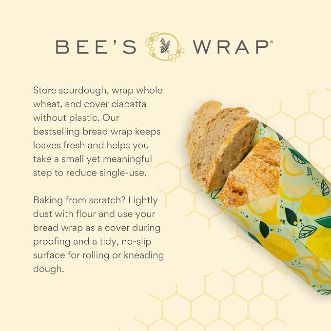 Bee's Wrap - Limited Edition - Beeswax Wraps for Bread - Beeswax Bread Wrap for Sourdough & Bread Storage - Plastic Free Made in USA Reusable Natural Food Wrap - Fresh Squeeze Print